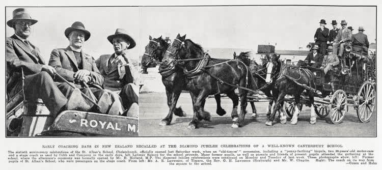 Early coaching days in New Zealand recalled at the Diamond Jubilee celebrations of a well-known Canterbury school, 1933
