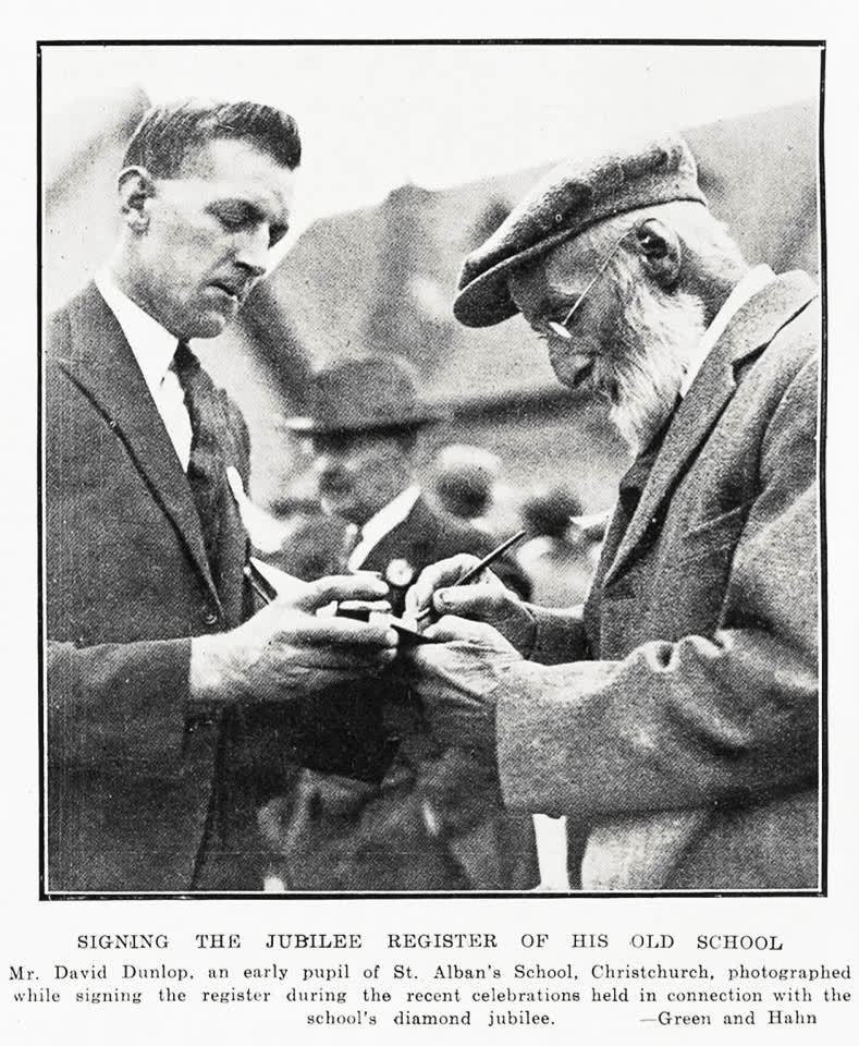 Signing the jubilee register of his old school, 1933