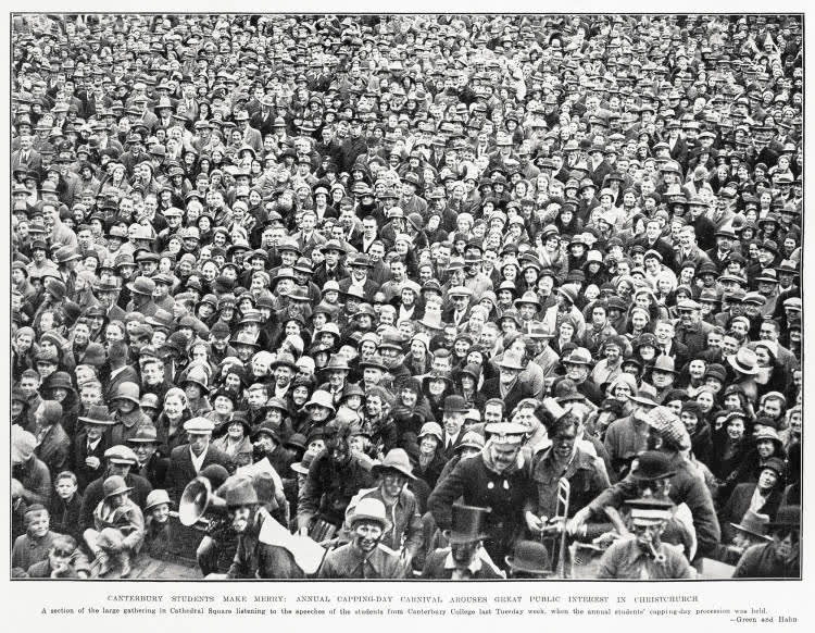 Canterbury students make merry: annual capping-day carnival arouses great public interest in Christchurch, 1933