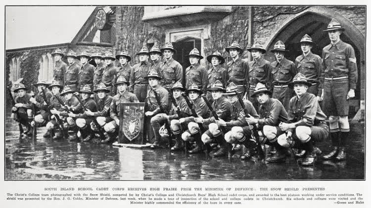 South Island school cadet corps receives high praise from the Minister of Defence: the Snow Shield presented, 1933