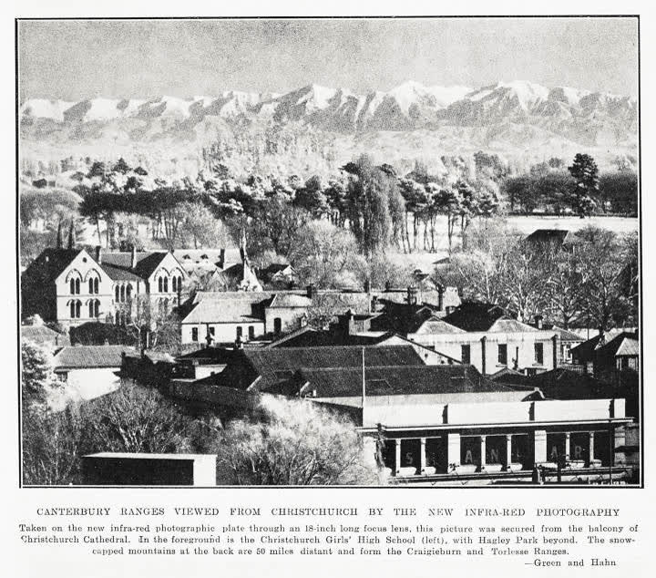 Canterbury ranges viewed from Christchurch by the new infra-red photography, 1933