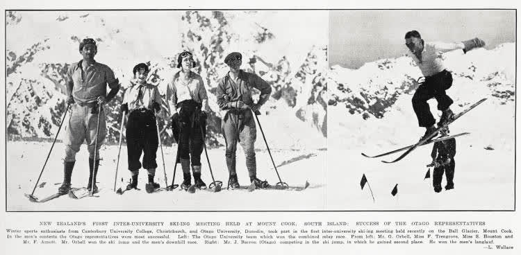 New Zealand's first Inter-University ski-ing meeting held at Mount Cook, South Island: success of the Otago representatives, 1933