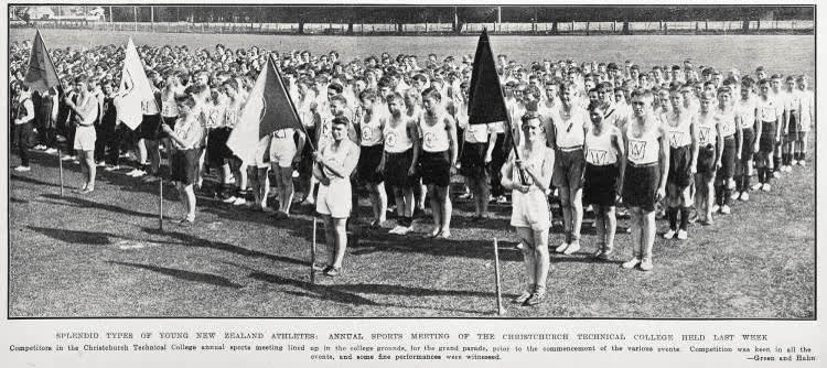 Splendid types of young New Zealand athletes: annual sports meeting of the Christchurch Technical college held last week, 1933