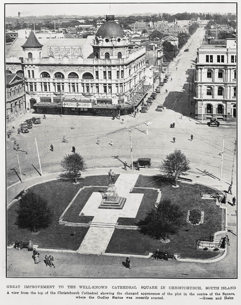 Great improvement to the well-known Cathedral Square in Christchurch, South Island, 1933