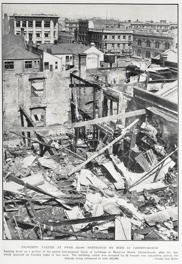 Property valued at over £25,000 destroyed by fire in Christchurch, 1933