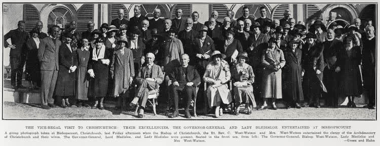 The vice-regal visit to Christchurch: their Excellencies, the Governor General and Lady Bledisloe entertained at Bishopscourt, 1933