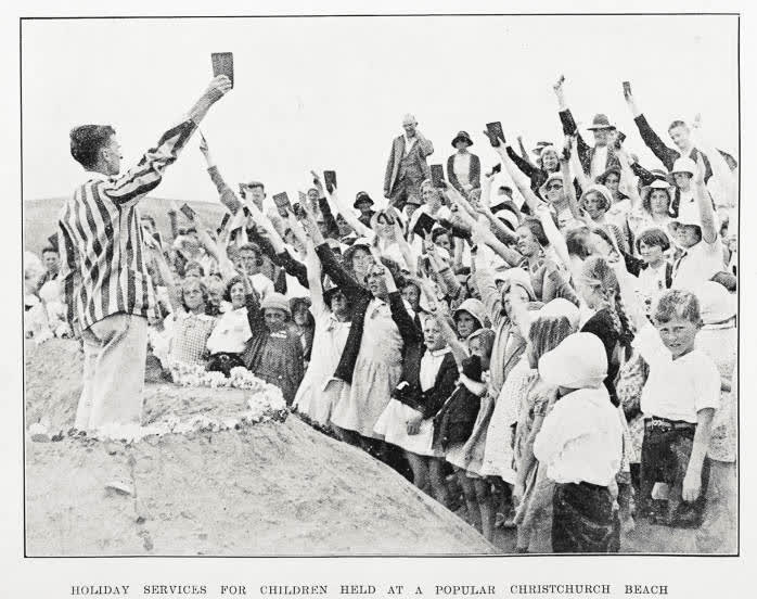 Holiday services for children held at a popular Christchurch beach, 1934