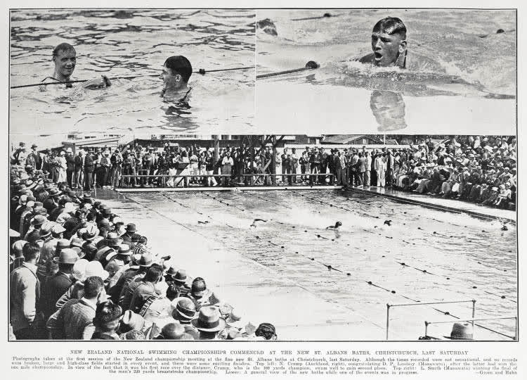 New Zealand National Swimming Championships commenced at the new St. Albans Baths, Christchurch, last Saturday, 1934
