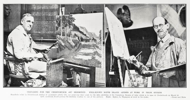 Preparing for the Christchurch Art Exhibition: well-known South Island artists at work in their studios, 1934