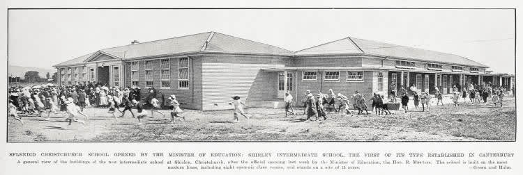 Christchurch school opened by the Minister of Education: Shirley Intermediate School, the first of its type established in Canterbury, 1934
