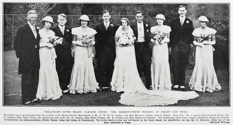 Well-know South Island families united: the Gresson-Cossing wedding at Timaru last week, 1934