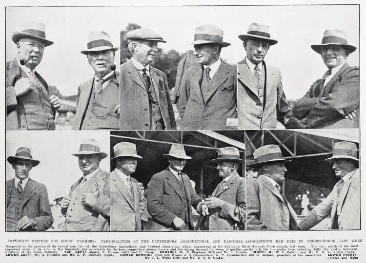 Important fixture for sheep farmers: personalities at the Canterbury Agricultural and Pastoral Association's ram fair in Christchurch last week, 1934