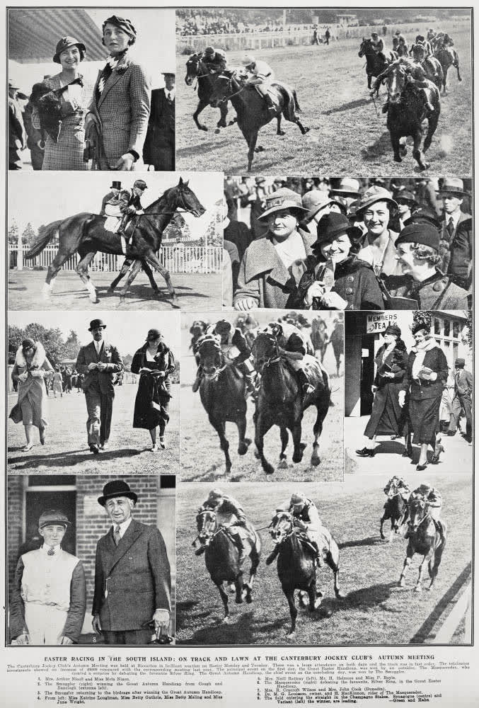 Easter racing in the South Island: on track and lawn at the Canterbury Jockey Club's autumn meeting, 1934