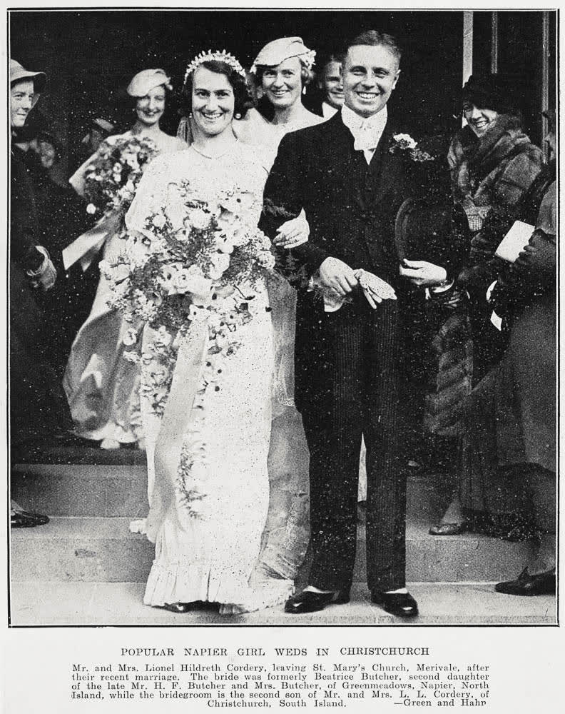 Popular Napier girl weds in Christchurch, 1934