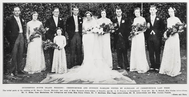 Interesting South Island wedding: Christchurch and Dunedin families united by marriage at Christchurch last week, 1934