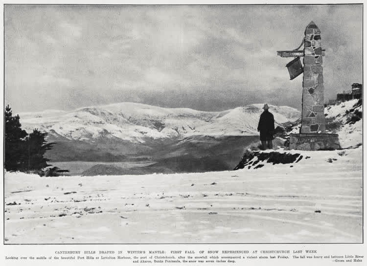 Canterbury Hills draped in winter's mantle: first fall of snow experienced at Christchurch last week, 1934