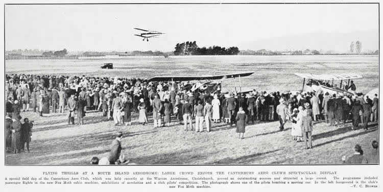 Flying thrills at a South Island aerodrome: large crowd enjoys the Canterbury Aero Club's spectacular display, 1934