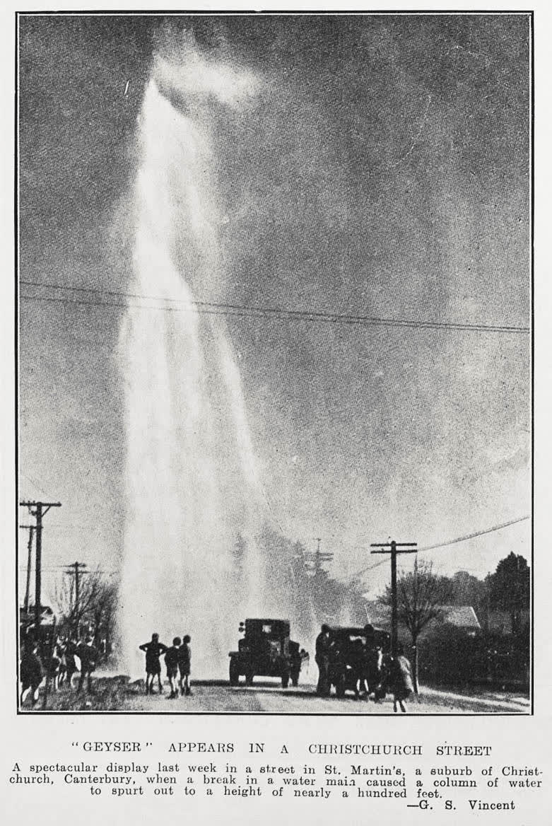 'Geyser' Appears In A Christchurch Street, 1934