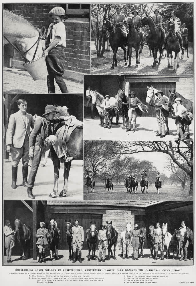 Horse-Riding Again Popular In Christchurch, Canterbury: Hagley Park Becomes The Cathedral City's 'Row', 1934
