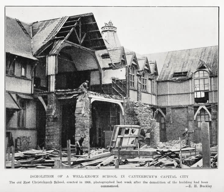 Demolition of a well-known school in Canterbury's capital city, 1935
