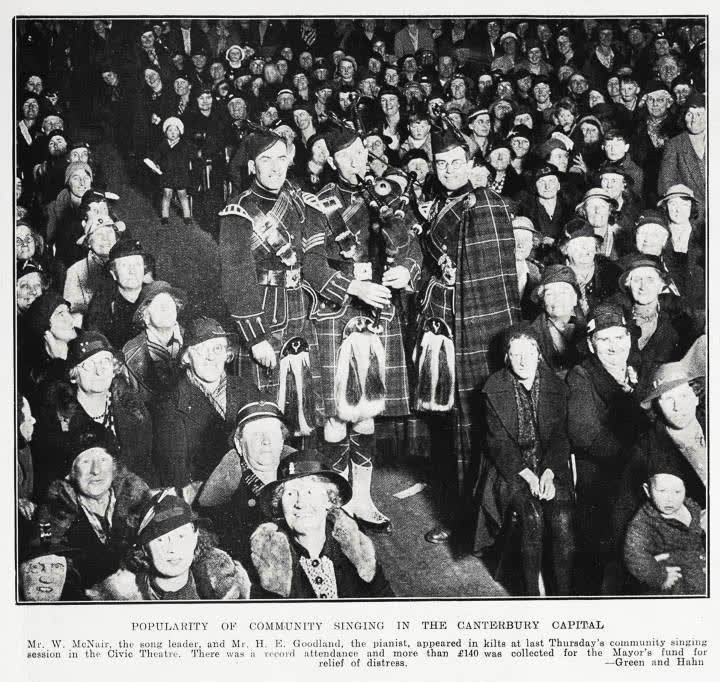 Popularity of community singing in the Canterbury capital, 1935