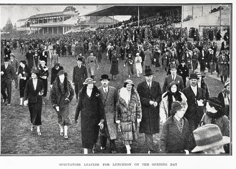Spectators leaving for luncheon on the opening day, 1935