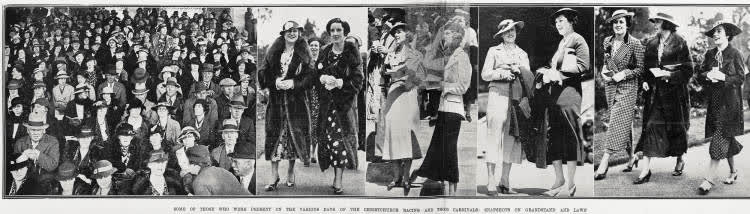 Some of those who were present on the various days of the Christchurch Racing and Trotting carnivals: snapshots on grandstand and lawn, 1935