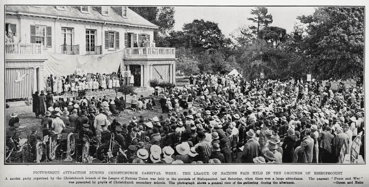 Picturesque attraction during Christchurch Carnival week: the League of Nations fair held in the grounds of Bishopscourt, 1935