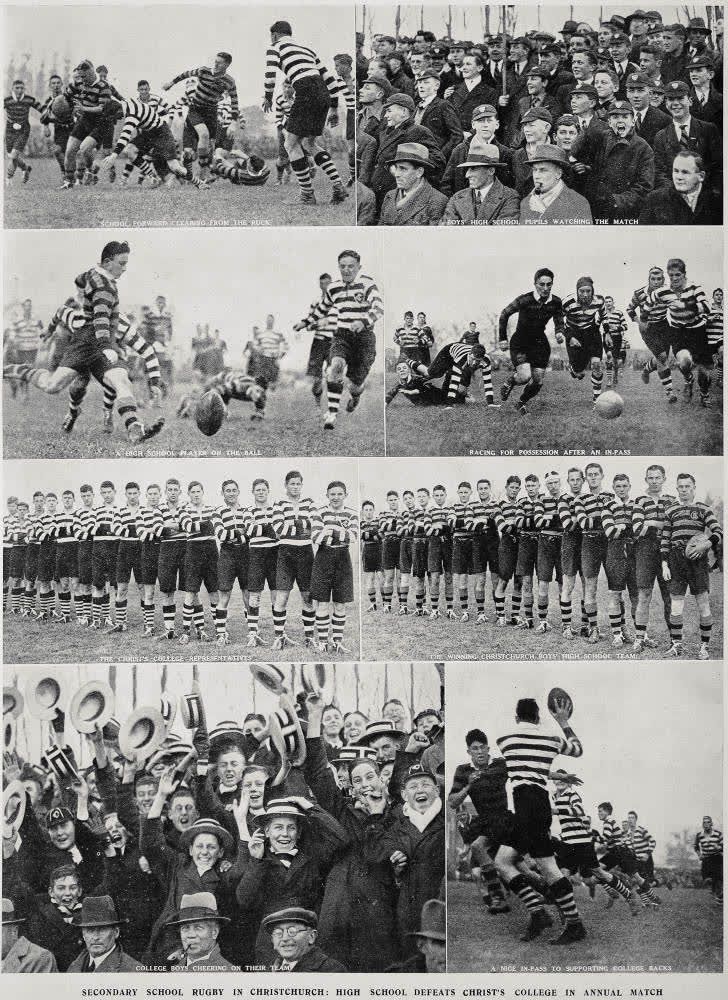 Secondary school rugby in Christchurch: High School defeats Christs College in annual match, 1936