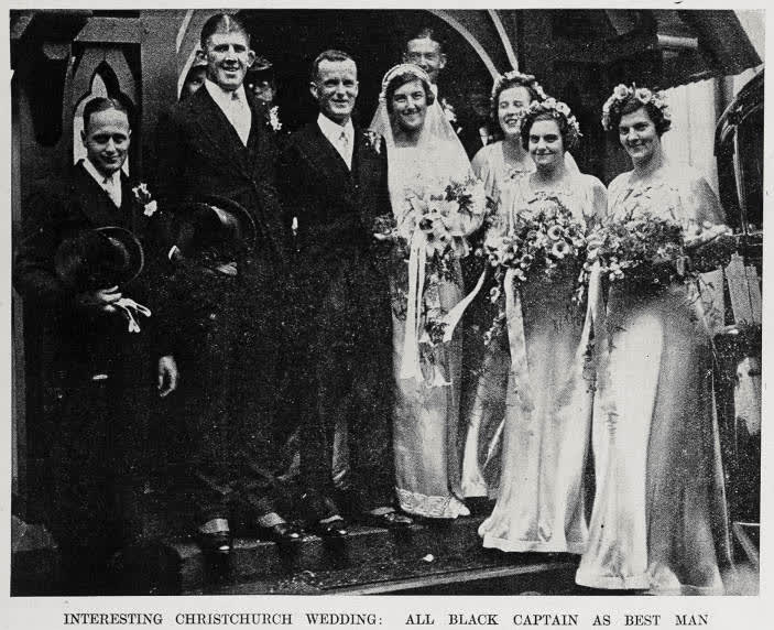 Interesting Christchurch wedding: All Black captain as best man, 1936