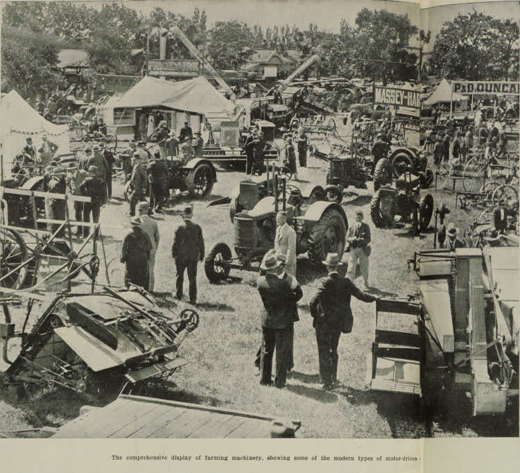 The comprehensive display of farming machinery, showing some of the modern types of motor-driven, 1936