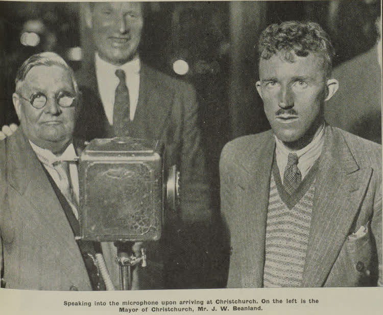 Canterbury farmer completes a solo flight from England to New Zealand: pictures of Mr. Ernle Clark's arrival, 1936