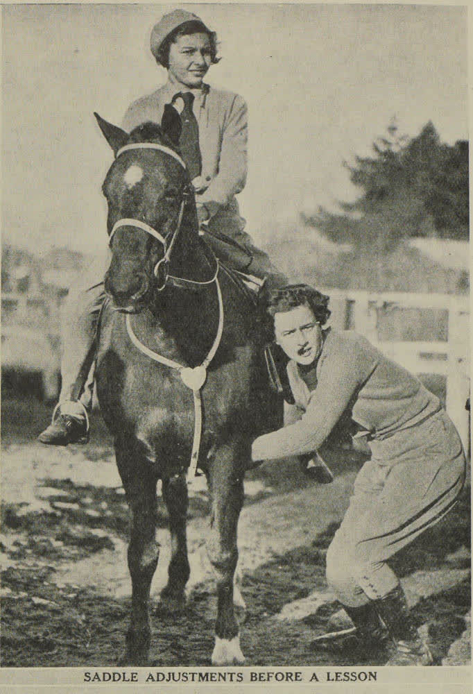 Saddle adjustments before a lesson, 1937