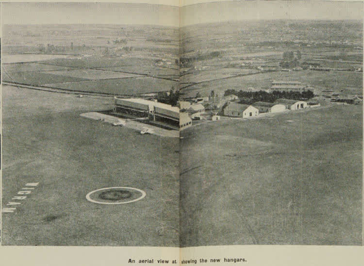 An aerial view at showing the new hangars, 1937
