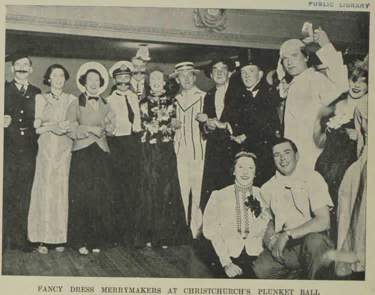Fancy dress merrymakers at Christchurch's Plunket ball, 1937