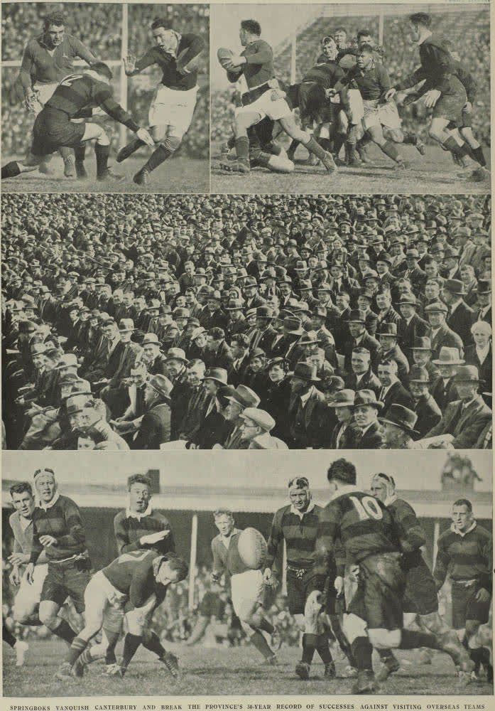 Springboks vanquish Canterbury and break the province's 50-year record of successes against visiting overseas teams, 1937