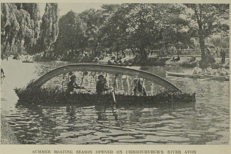 Summer boating season opened on Christchurch's River Avon, 1937