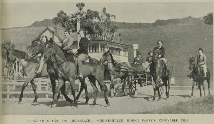 Week-end outing on horseback: Christchurch riding party's enjoyable trip, 1937