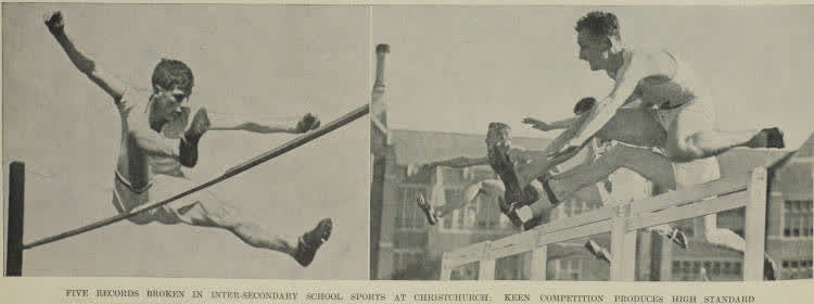 Five records broken in inter-secondary school sports at Christchurch: keen competition produces high standard, 1937