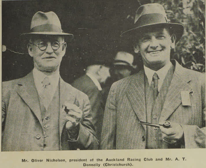 Mr Oliver Nicholson, President of the Auckland Racing Club and Mr A.T. Donnelly from Christchurch, 1938