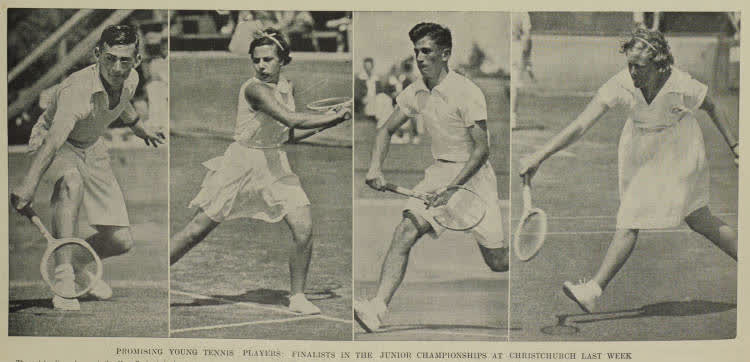 Tennis players in the New Zealand Junior Tennis Championships at Wilding Park, Christchurch., 1938