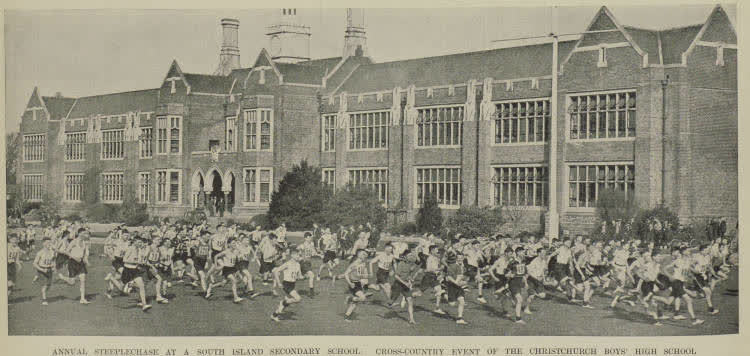 Annual steeplechase at a South Island secondary school: cross-country event of the Christchurch Boys' High School, 1938