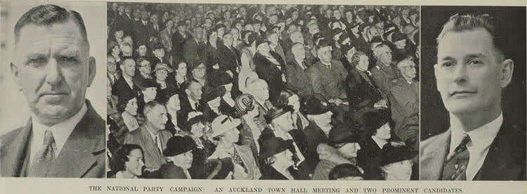 The National Party campaign: an Auckland Town Hall meeting and two prominent candidates, 1938