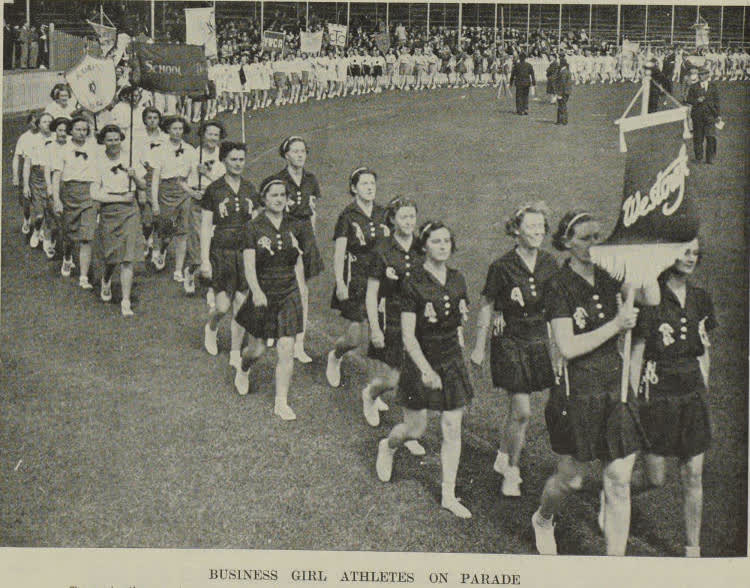 Business girl athletes on parade, 1938