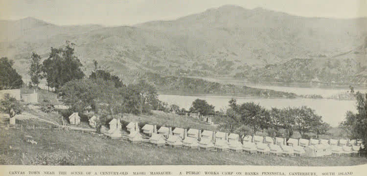 Public works camp on Banks Peninsula, Canterbury, South Island, 1938