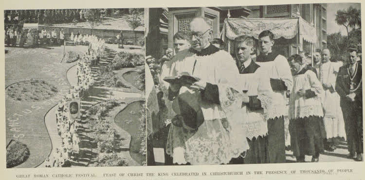Great Roman Catholic festival: Feast of Christ the King celebrated in Christchurch in the presence of thousands of people, 1938