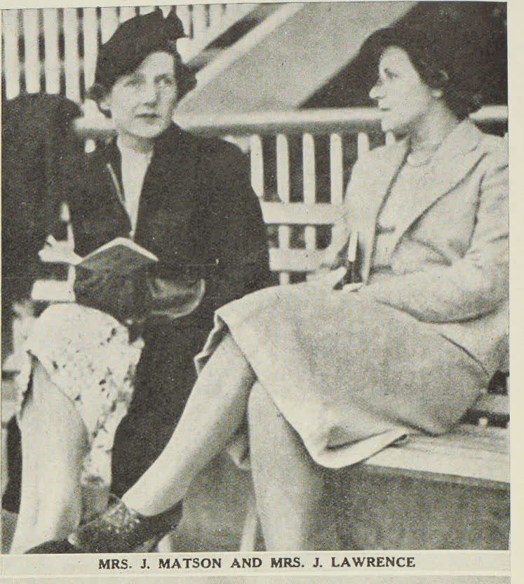 Mrs. J. Matson and Mrs. J. Lawrence at Riccarton, 1938