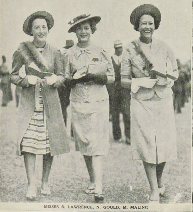 Misses B. Lawrence, N. Gould, M. Maling at Riccarton, 1938