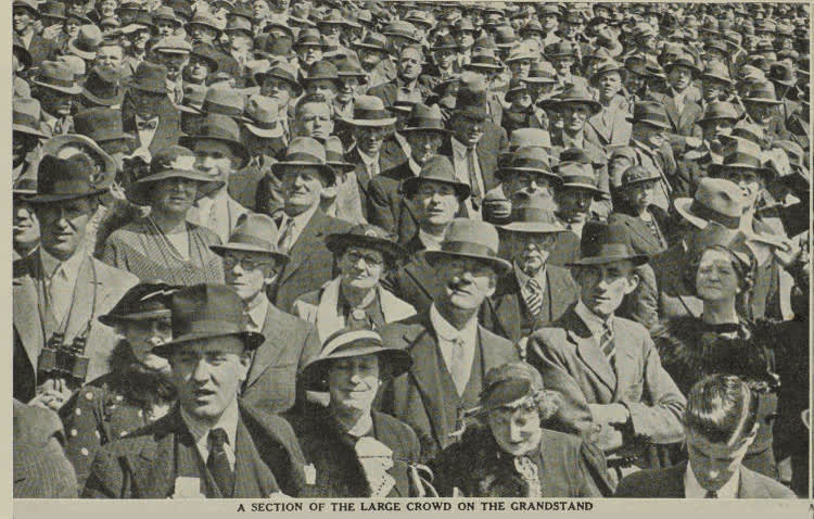 A section of the large crowd on the grandstand at Addington, 1938