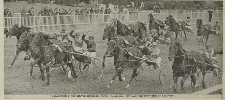 Great finish in the Ollivier Handicap. Plutus (rails) won and paid over two-thirds of a century at Addington, 1938